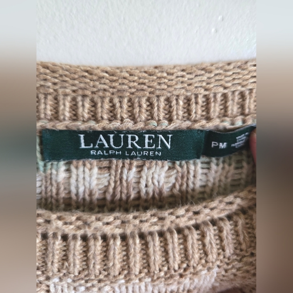 LAUREN Ralph Lauren, Aztec Southwestern Sweater, Tan, Size PM - Picture 9 of 9